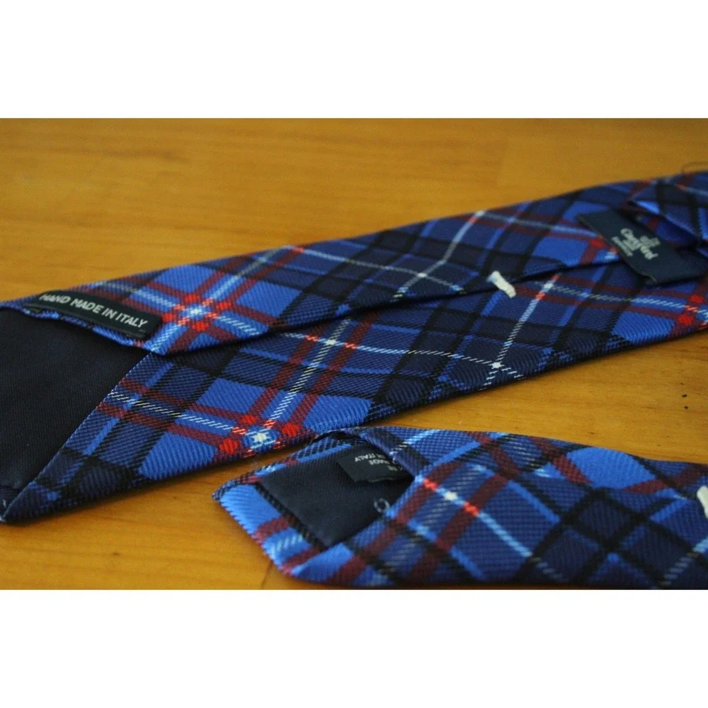 CANTINI FIRENZE Handmade Italy Silk Tie Blue Red Black Plaid Mens Necktie